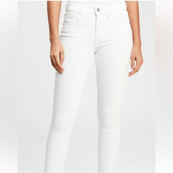 GAP Bright White High Rise Denim Jeans w/Cropped Tethered Raw Hem, SKINNY Jeans - Picture 7 of 16